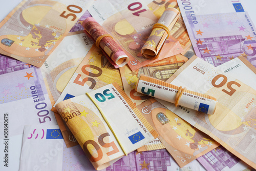Euro currency. Euro cash closeup. Euro bancnotes background.
