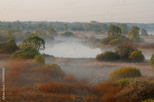 morning fog in the floodplain Belarus, the city VETKA, floodplain Sozh photo