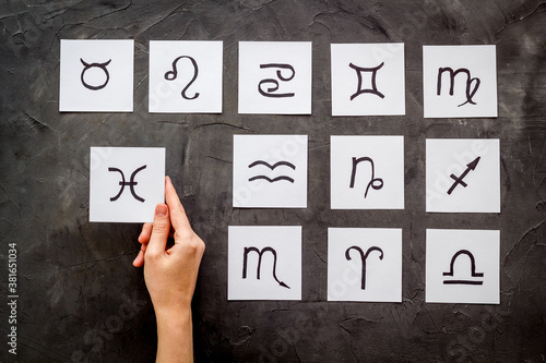 Tablou pe pânză Zodiac signs - horoscope astrology concept, top view