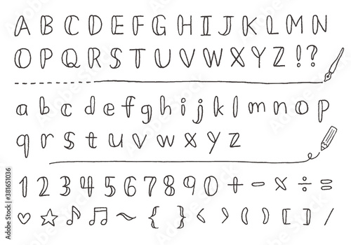 手描きのアルファベットと数字と記号