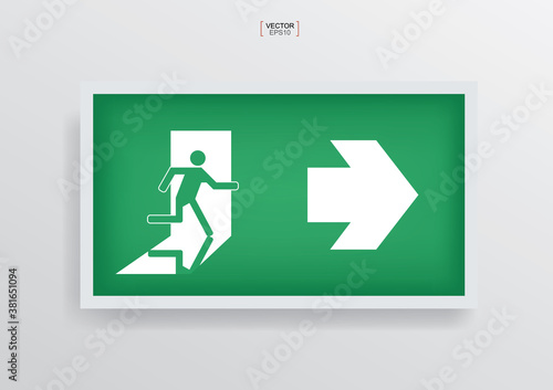 Green emergency fire exit door symbol. Vector.