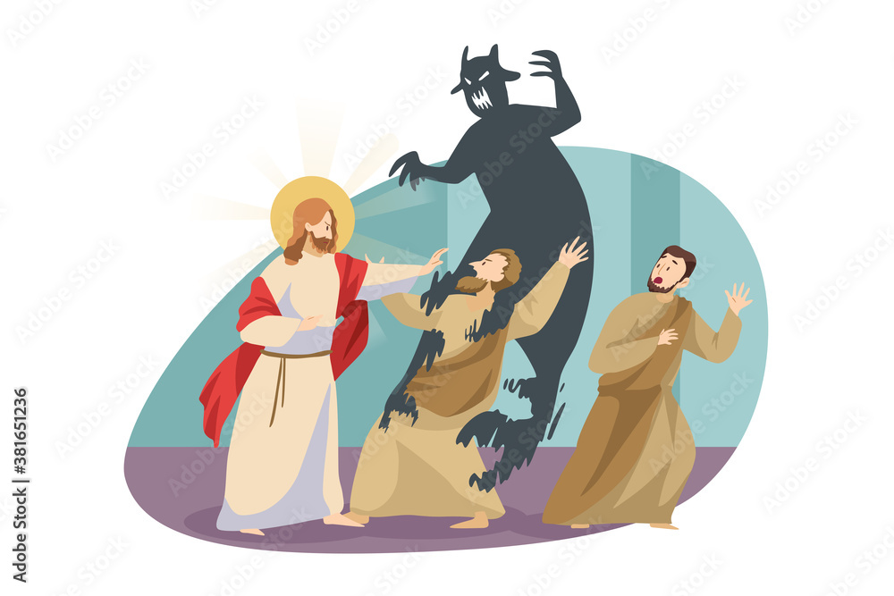 Christianity, religion, protection, devil concept. Jesus Christ son of