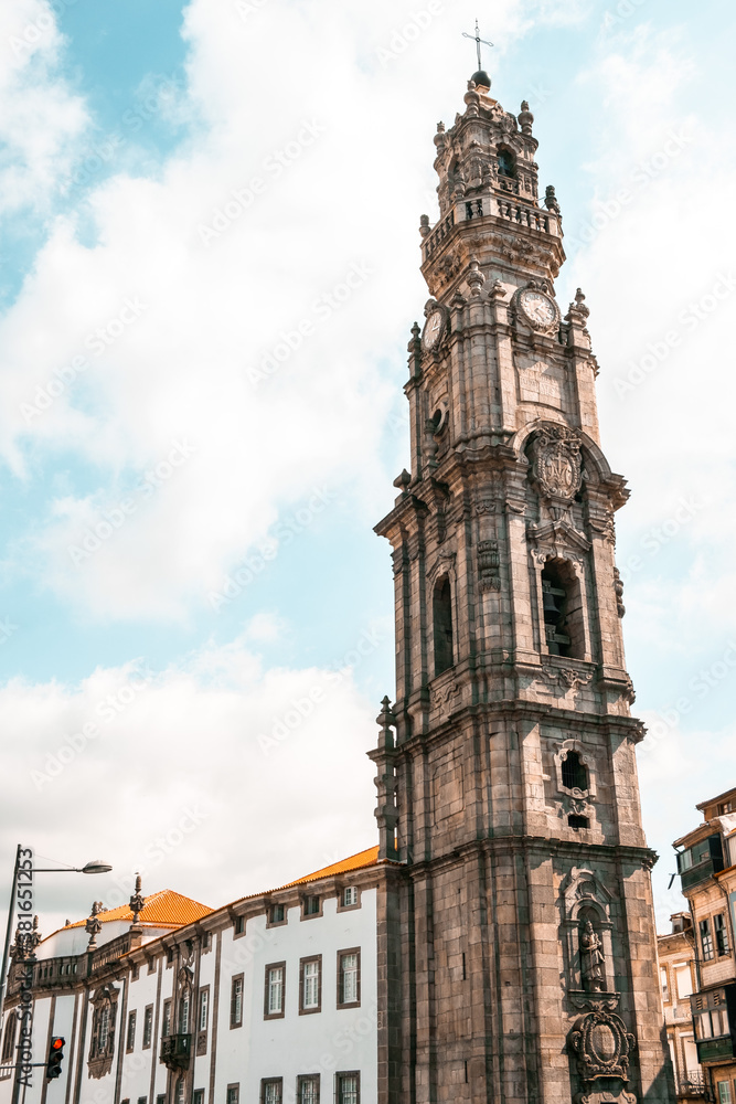 the Clérigos tower in Porto Portugal at golden hour