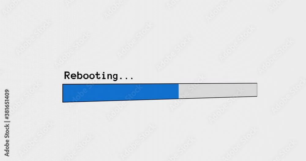 Rebooting progress bar computer screen animation loop isolated on white background with blue progress reboot restart indicator 4K. Loading Screen