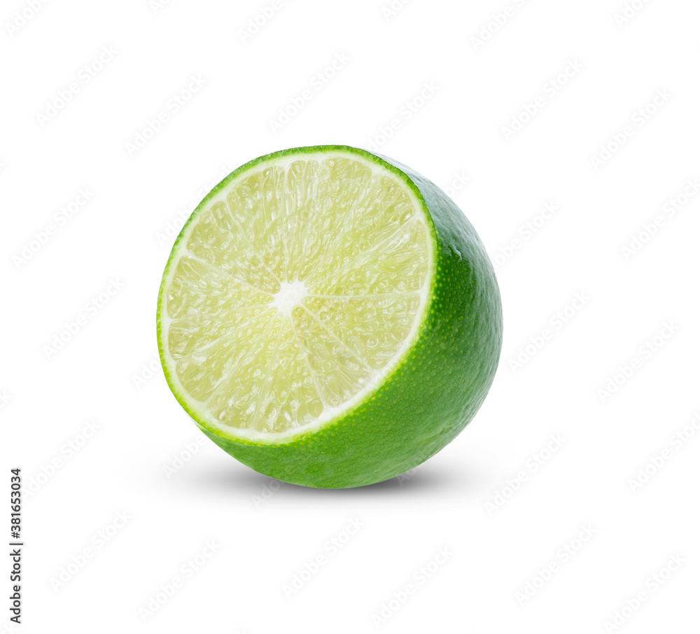 green lemon on white background.