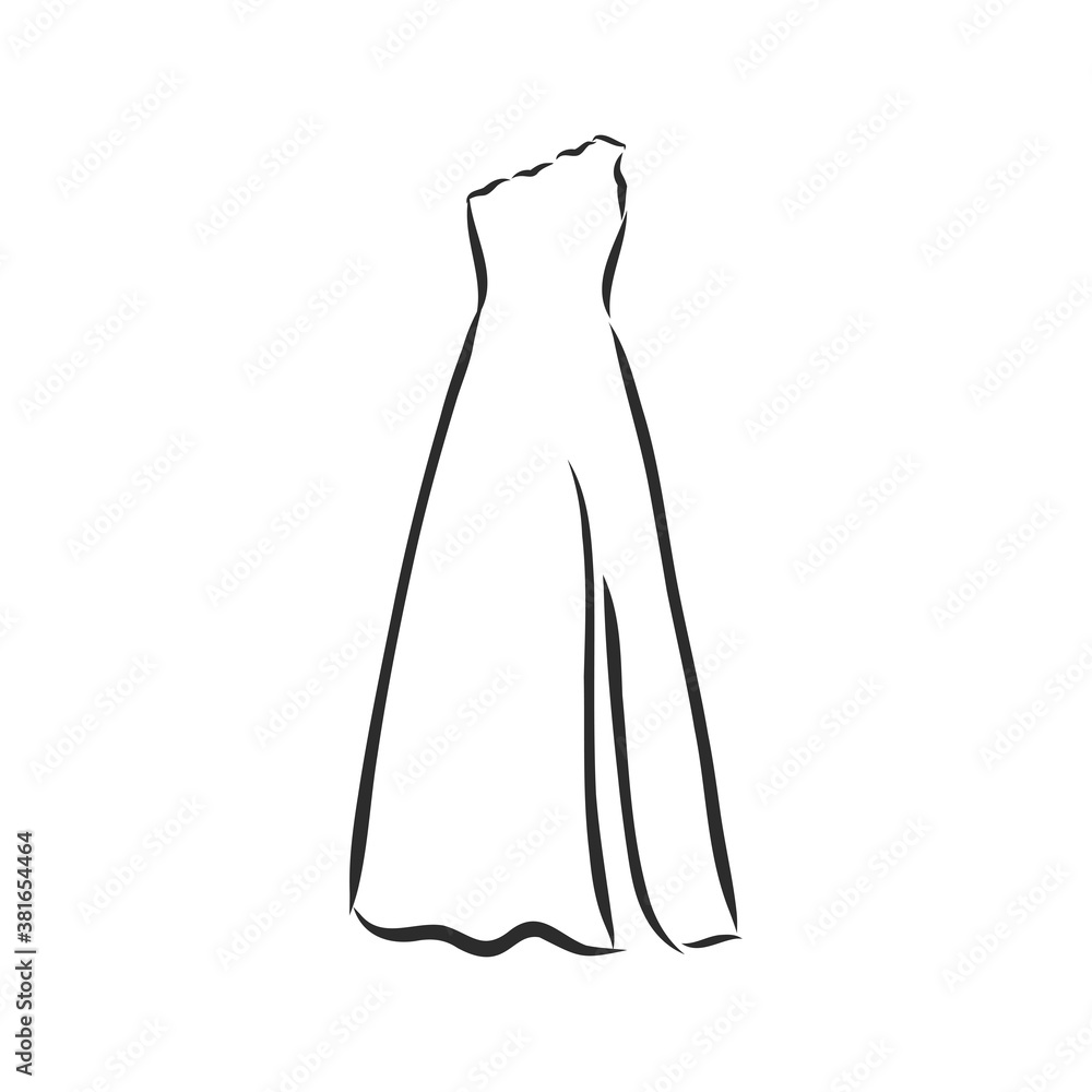 women's dresses. Hand drawn vector illustration. Black outline drawing isolated on white background women's dress, vector sketch illustration women's dresses. Hand drawn vector illustration. Black outline drawing isolated on white background women's dress, vector sketch illustration