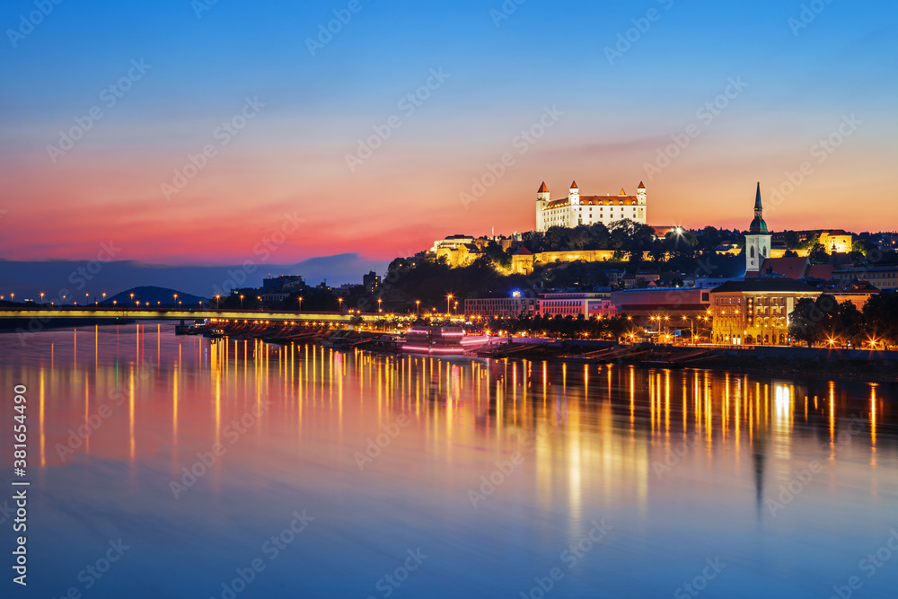 Bratislava castle over Danube river and Bratislava old town, Slovakia Bratislava castle over Danube river and Bratislava old town, Slovakia