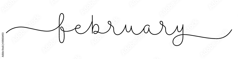 FEBRUARY black vector monoline calligraphy banner with swashes FEBRUARY black vector monoline calligraphy banner with swashes