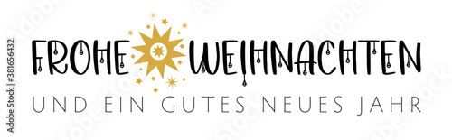 Weihnachtsgruss - frohe Weihnachten mit goldenen Sternen - deutsch.