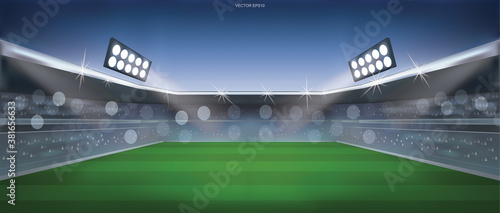 Football field or soccer field stadium background. Vector.