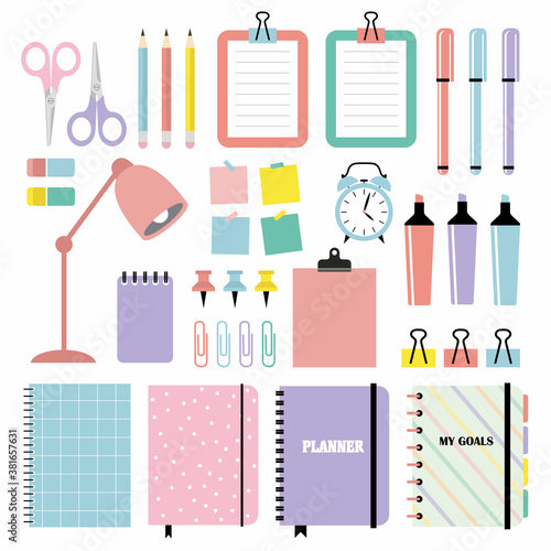 Stationery for school on a white background