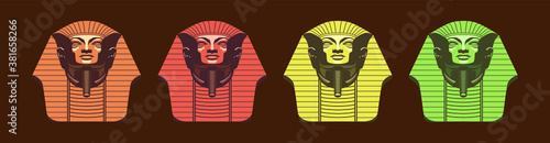 set of egyptian pharaoh mask cartoon icon design template with various models. vector illustration isolated on blue background
