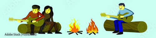 group of friends sitting at the campfire cartoon icon design with various models. vector illustration isolated on blue background