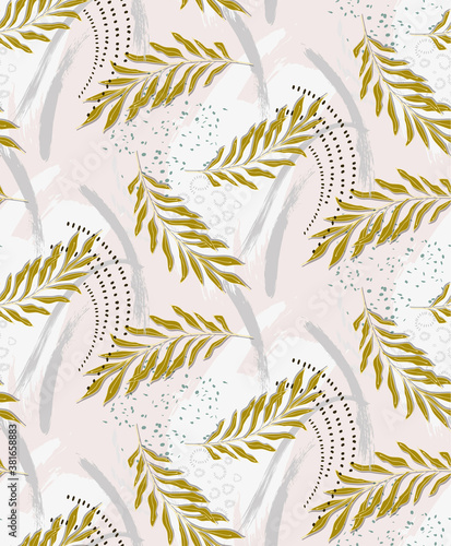 Foliage tropical jungle. Seamless palm leaves tropical pattern, botanical vaction nursery print in neutral colors. Vacation repetiotion design in vector