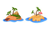 Tropical Islands with Palm Trees Surrounded by Ocean Vector Set