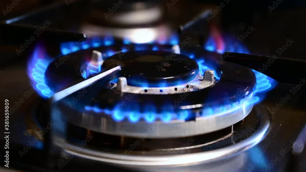 gas is switching on with blue flame gas is switching on with blue flame