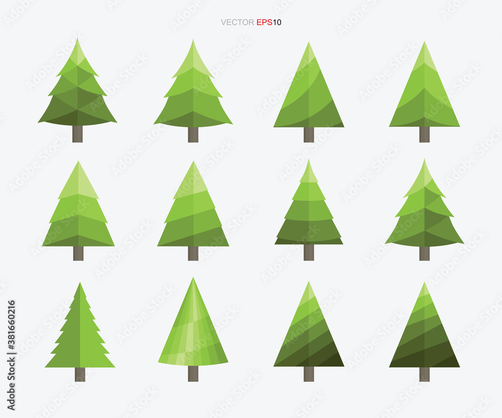 Obraz premium Collection of Christmas tree. Abstract tree sign and symbol. Vector.