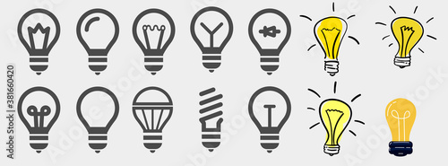 Light bulbs. lamp icon. Lighting Electric lamp illustration symbol. Idea sign or logo. Light Bulbs hand drawn. Idea concept illustration.