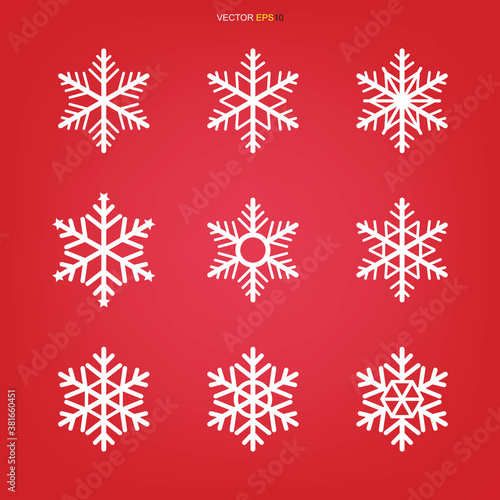 Snowflake icon set. Snowflake sign and symbol for Christmas template. Abstract star. Vector.
