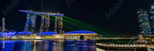 Canvas Print Wide panorama image of Singapore central area at night before COVID-19 pandemic