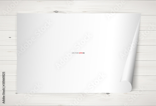 White paper sheet background on wood texture. Vector.