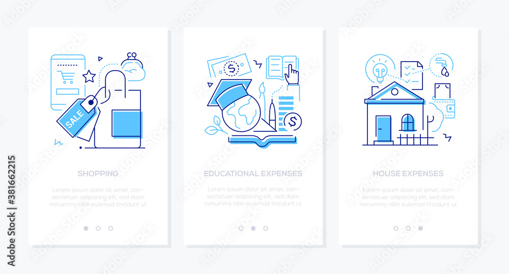 Budget categories - line design style web banners Budget categories - line design style web banners