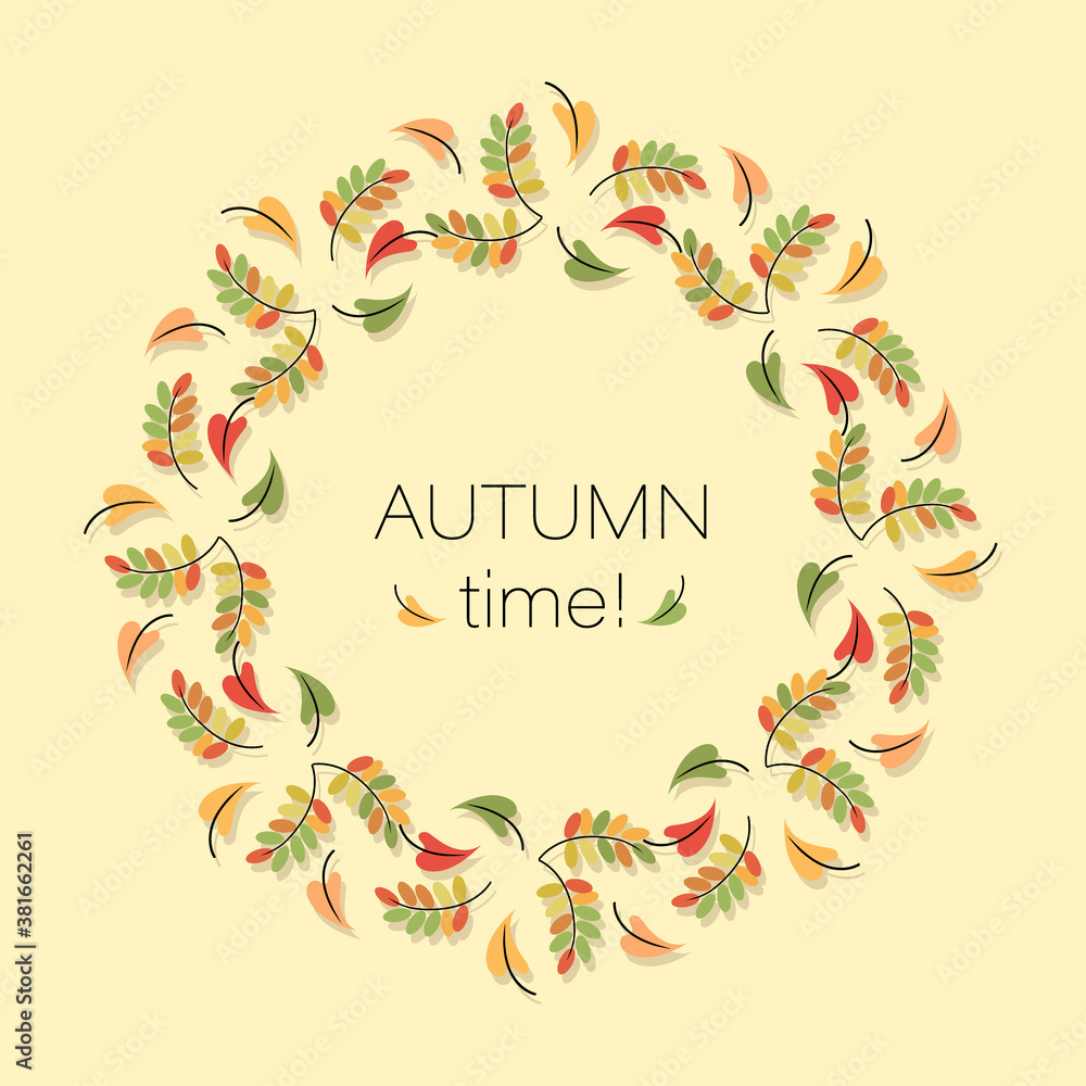 Autumn wreath, frame. Fall border. Autumn time. Vector poster with autumn falling leaves in a circle Autumn wreath, frame. Fall border. Autumn time. Vector poster with autumn falling leaves in a circle