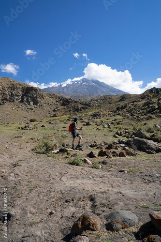 Hiker in Ararat Mountain Ağrı dağı Turkey