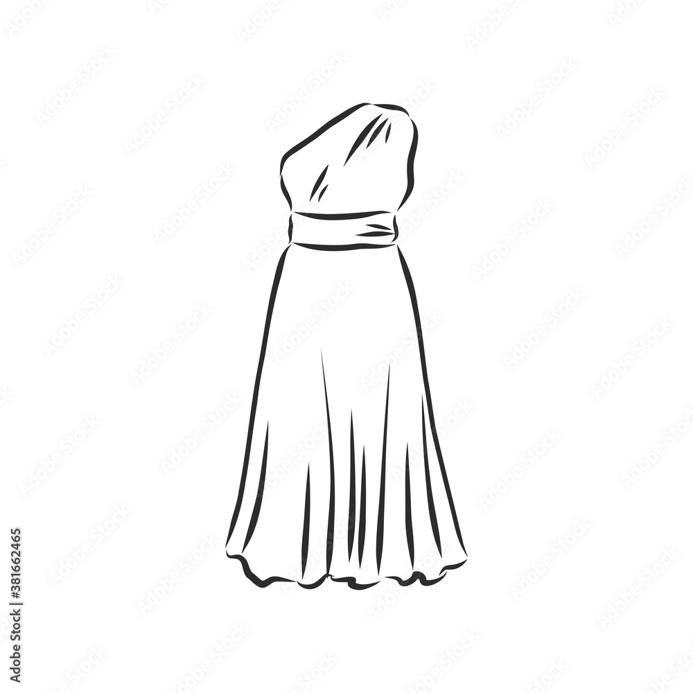 women's dresses. Hand drawn vector illustration. Black outline drawing isolated on white background women's dress, vector sketch illustration women's dresses. Hand drawn vector illustration. Black outline drawing isolated on white background women's dress, vector sketch illustration