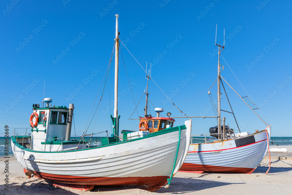 Fishing boats on the beach of Løkken, North Jutland, Denmark