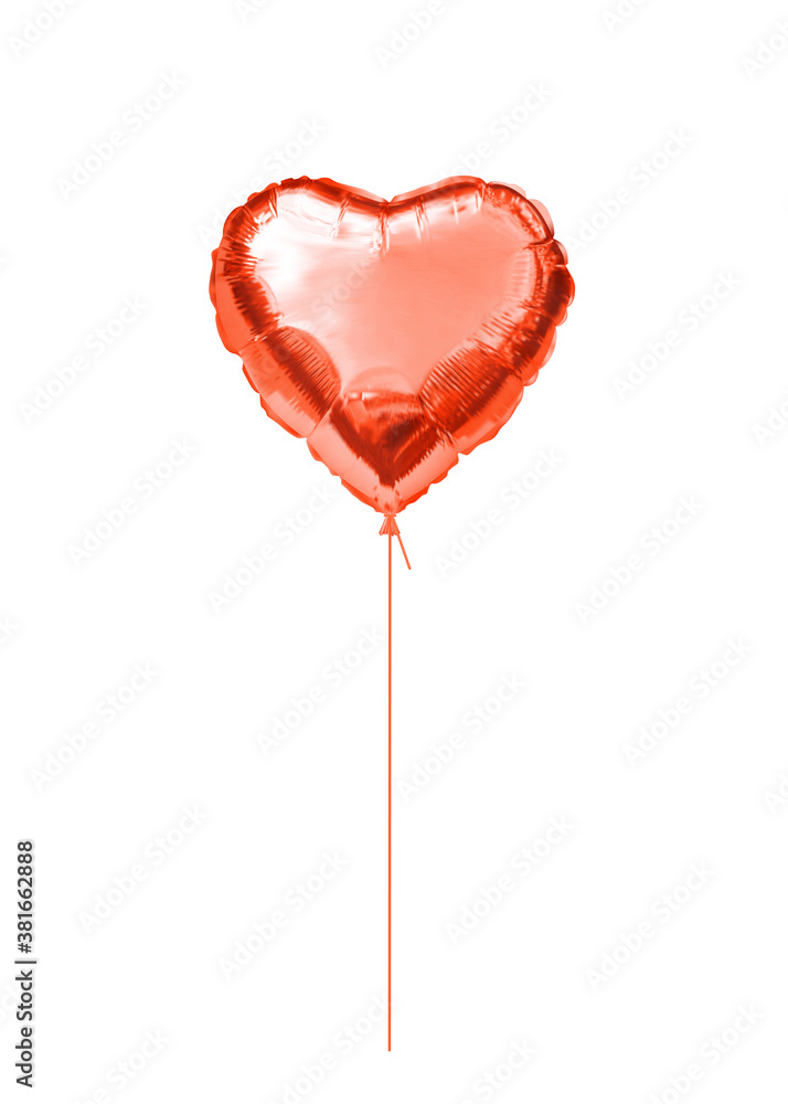 Heart shaped red foil helium balloon. Realistic inflated balloon isolated on white backdrop. Holiday gift. Festive decor element for any holiday. Entertainment industry Heart shaped red foil helium balloon. Realistic inflated balloon isolated on white backdrop. Holiday gift. Festive decor element for any holiday. Entertainment industry