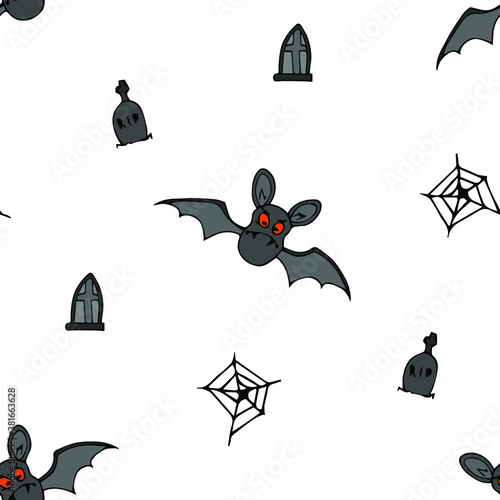 Halloween, October 31 All Saints Day, seamless pattern, attributes of a happy holiday curse, flying wash, spider web, graves, coffin, postcards, print, poster