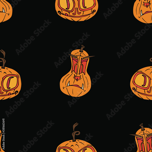Halloween, October 31 All Saints Day, seamless pattern, attributes of a happy holiday, curse pumpkin, sweets, postcards, print, poster