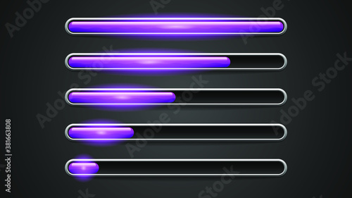 Set Collection Progress Loading Bar Lighting Glow Vector Design Style