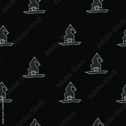 Halloween, October 31 All Saints Day, seamless pattern, attributes of a happy holiday, the curse, witch hat, postcard, print, poster