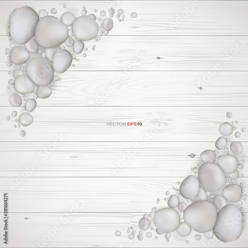 Gravel stone background and white wood. Vector.