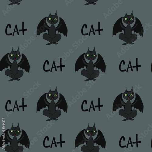 Halloween, seamless pattern, attributes of a happy holiday curse happy funny cat with the inscription, postcard, print, poster, wallpaper
transparent