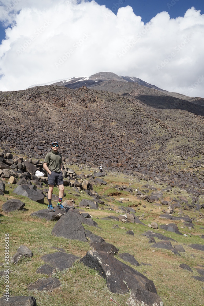 Hiker in Ararat Mountain Ağrı dağı Turkey