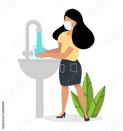 Woman washing her hands covid-19 vector