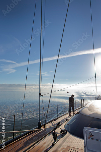 Mast.  Super sailing Yacht .Ship building industry. Netherlands. Deck. Waddenzee. Northsea. © A