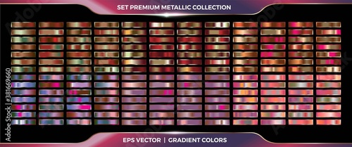 Elegant metallic Copper, Gold, and bronze gradient swatches mega set collection palette for border frame ribbon cover label templates