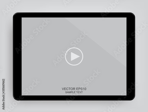 Digital tablet with touchscreen display of video player interface for web and mobile apps. Vector.