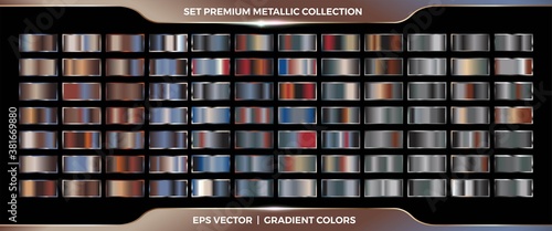 Elegant metallic Silver, Gold, copper and bronze gradient swatches mega set collection palette for border frame ribbon cover label templates
