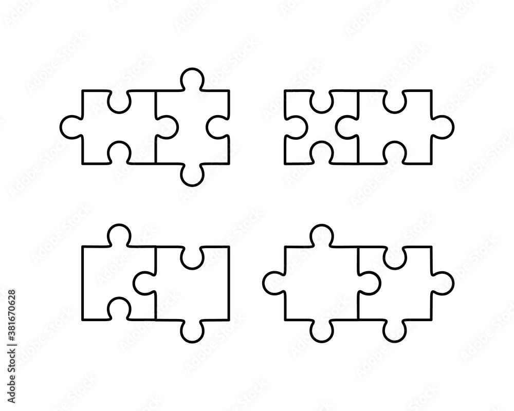 Double piece flat puzzle set vector