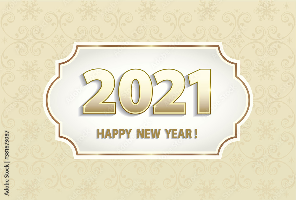 Happy New Year 2021. Banner with snowflakes on a beige background. Vector illustration