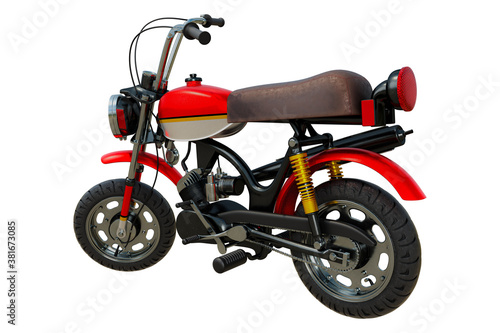 3d rendering of mini red retro bike isolated on white background.