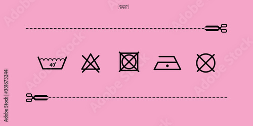 Laundry icon set. Washing care sign and symbol. Vector.