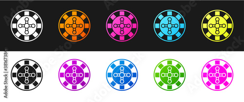 Set Casino roulette wheel icon isolated on black and white background. Vector.