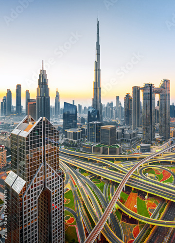 Dubai downtown  amazing city center skyline with luxury skyscrapers  United Arab Emirates
