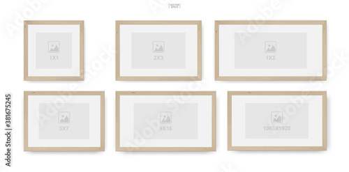 Wooden photo frame or picture frame for interior design and decoration. Vector.